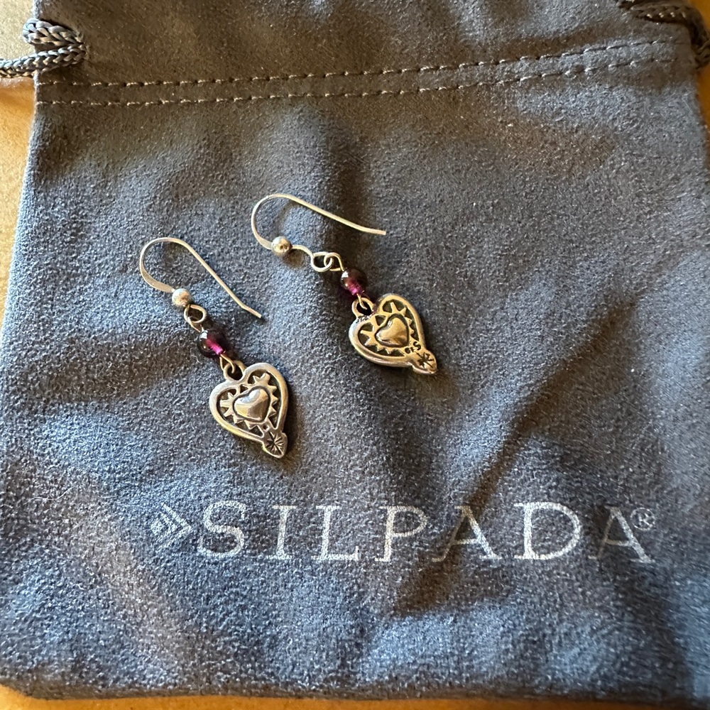 Silpada retired heart garnet earrings.